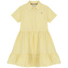 Girls Yellow Logo Shirt Dress, 2, hi-res