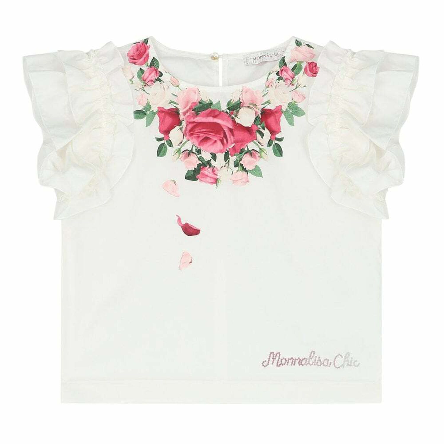 Girls Ivory Roses Ruffled Top , 1, hi-res