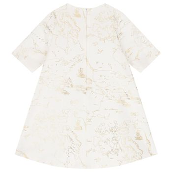 Girls White & Gold Geo Map Dress