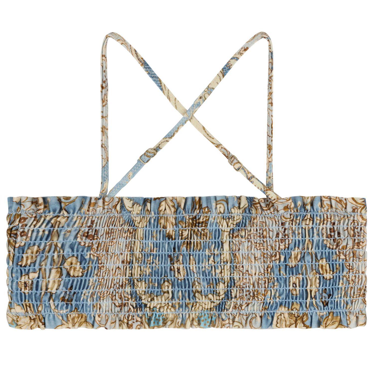 بيكيني بناتي باللون الازرق و البيج  مزين بالزهور, 1, hi-res