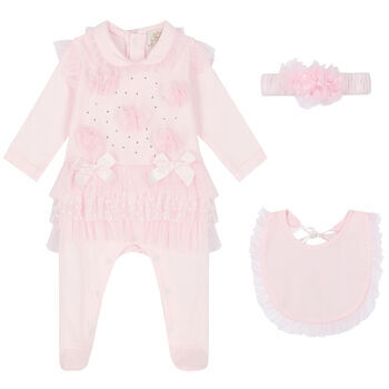 Baby Girls Pink Embellished Babygrow Set