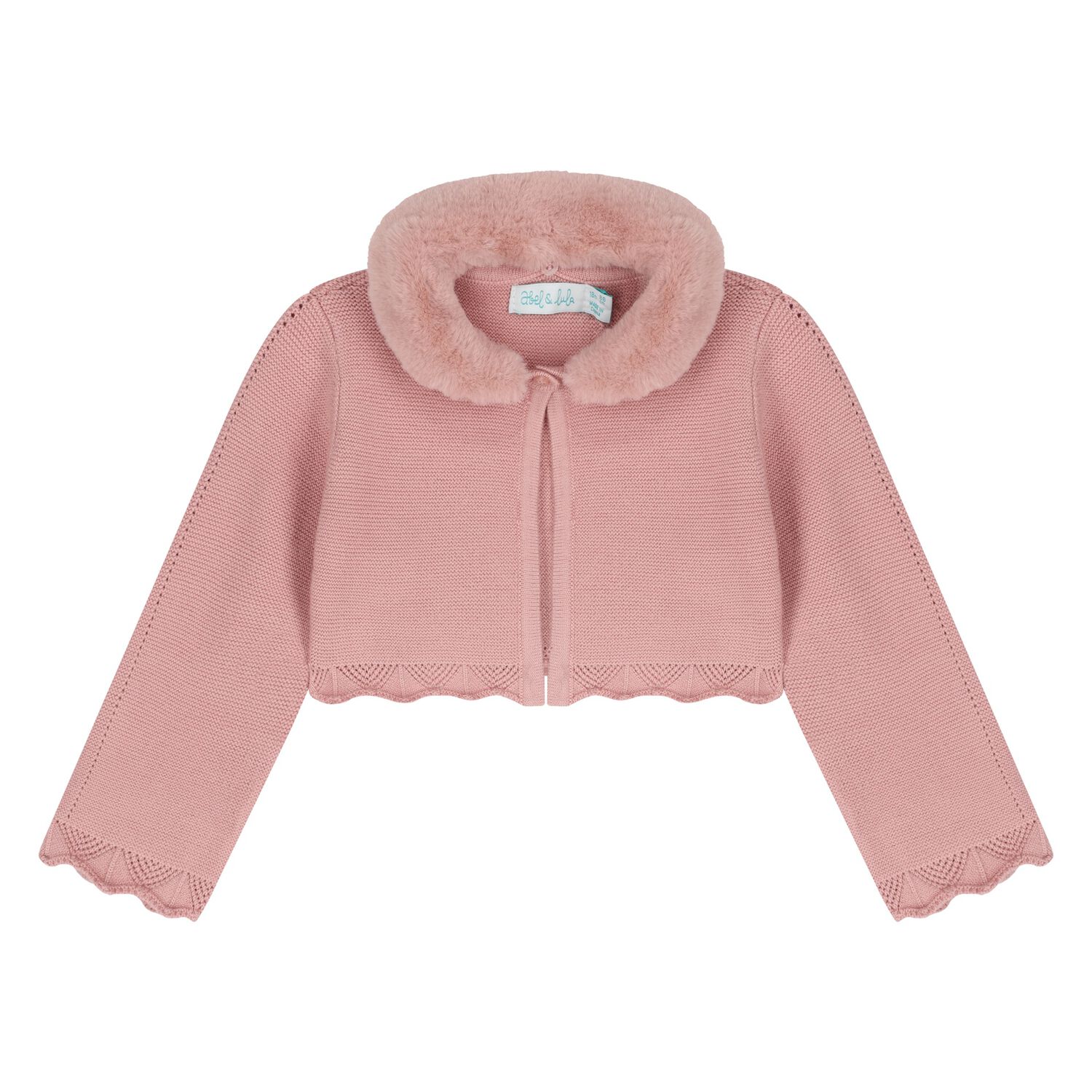 Younger Girls Pink Faux Fur Collar Cardigan, 2, hi-res