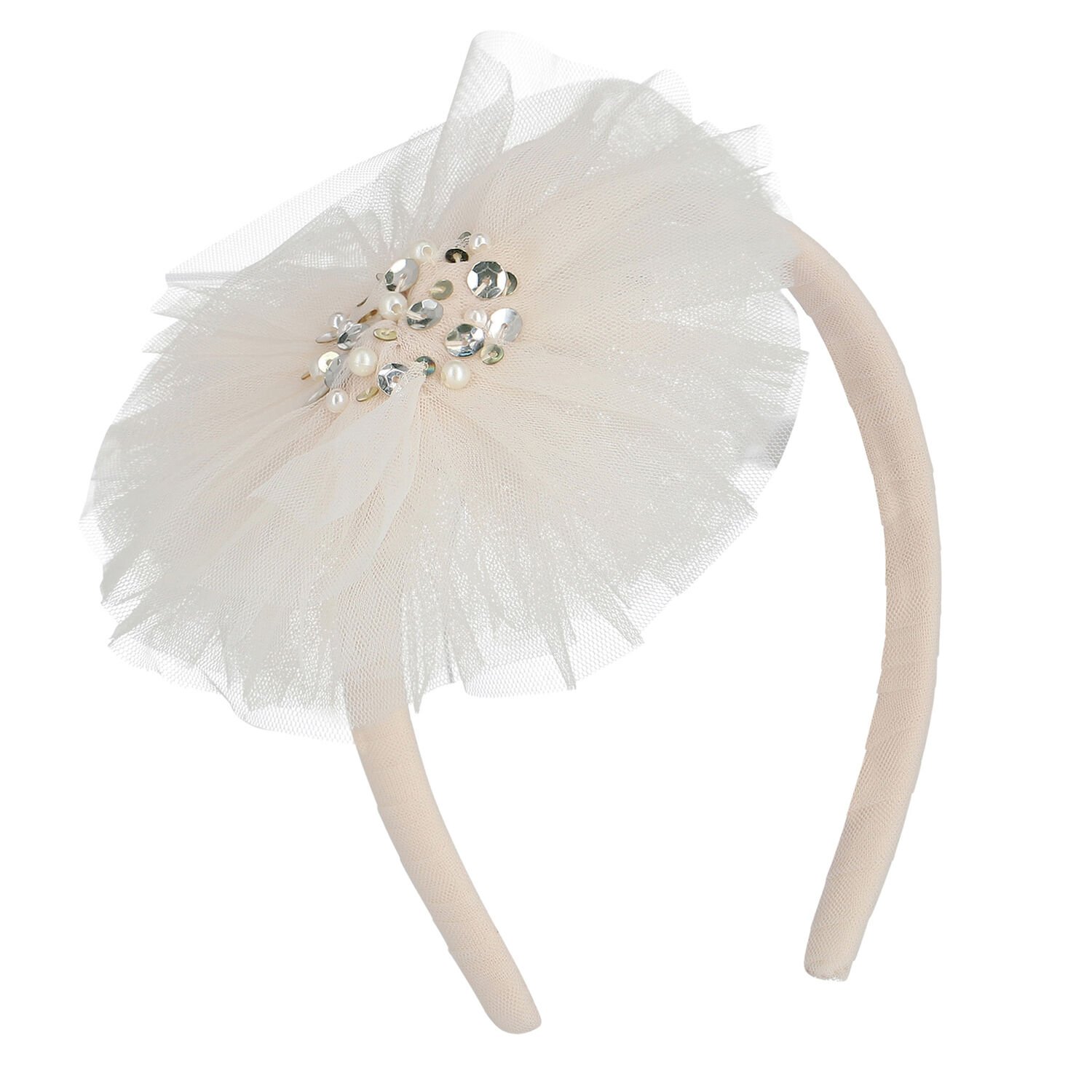 Girls Ivory Tulle Headband, 2, hi-res