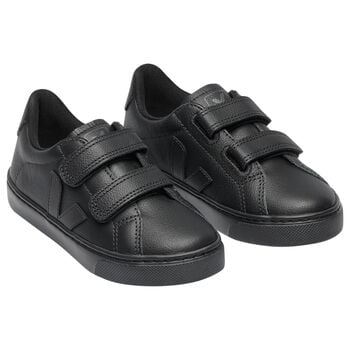 Boys Black Logo Leather Trainers