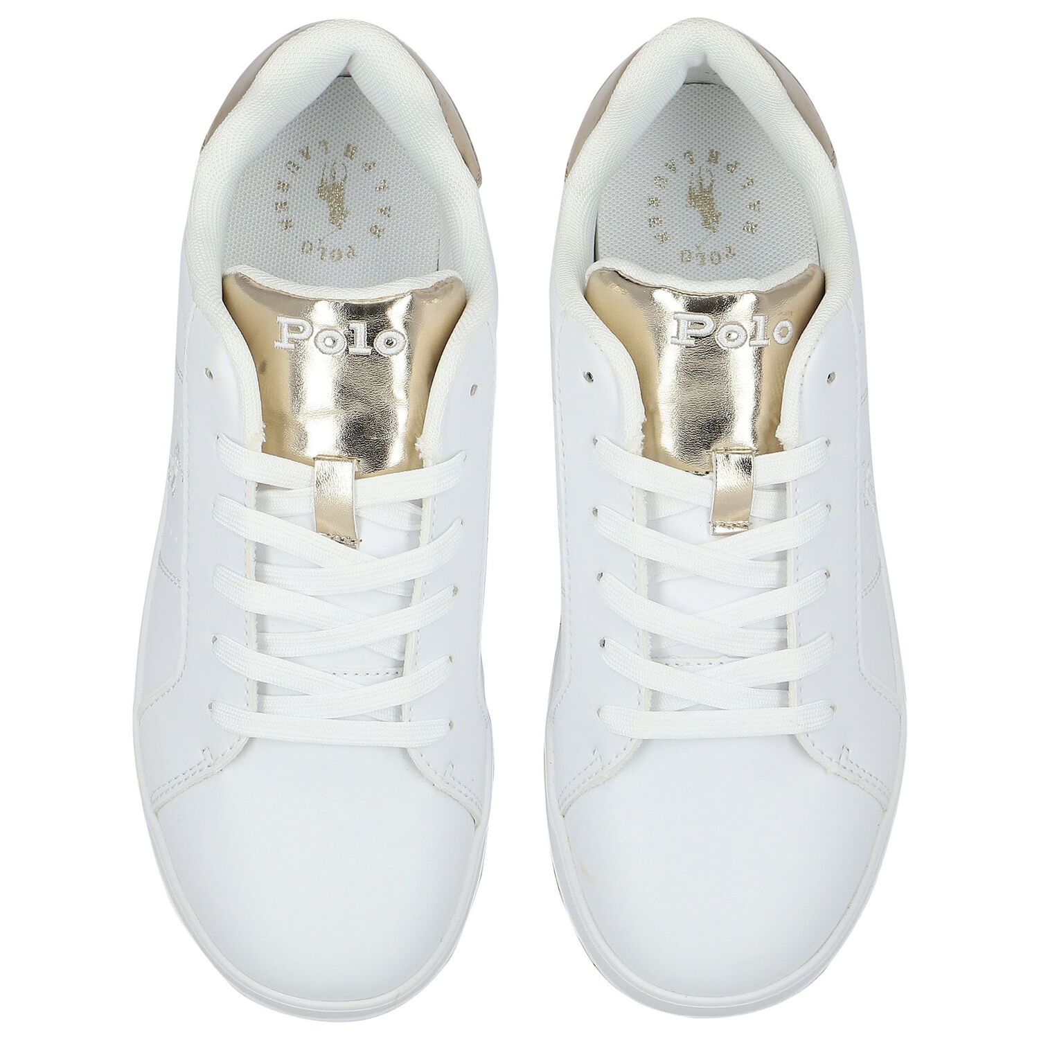Girls White & Gold Logo Trainers, 1, hi-res