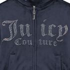 Girls Navy Blue Crystal Embellished Diamant&eacute; Logo Hooded Zip Up Top, 1, hi-res