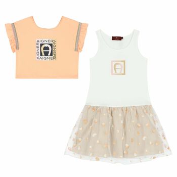Girls Pink & Gold Logo Dress Set