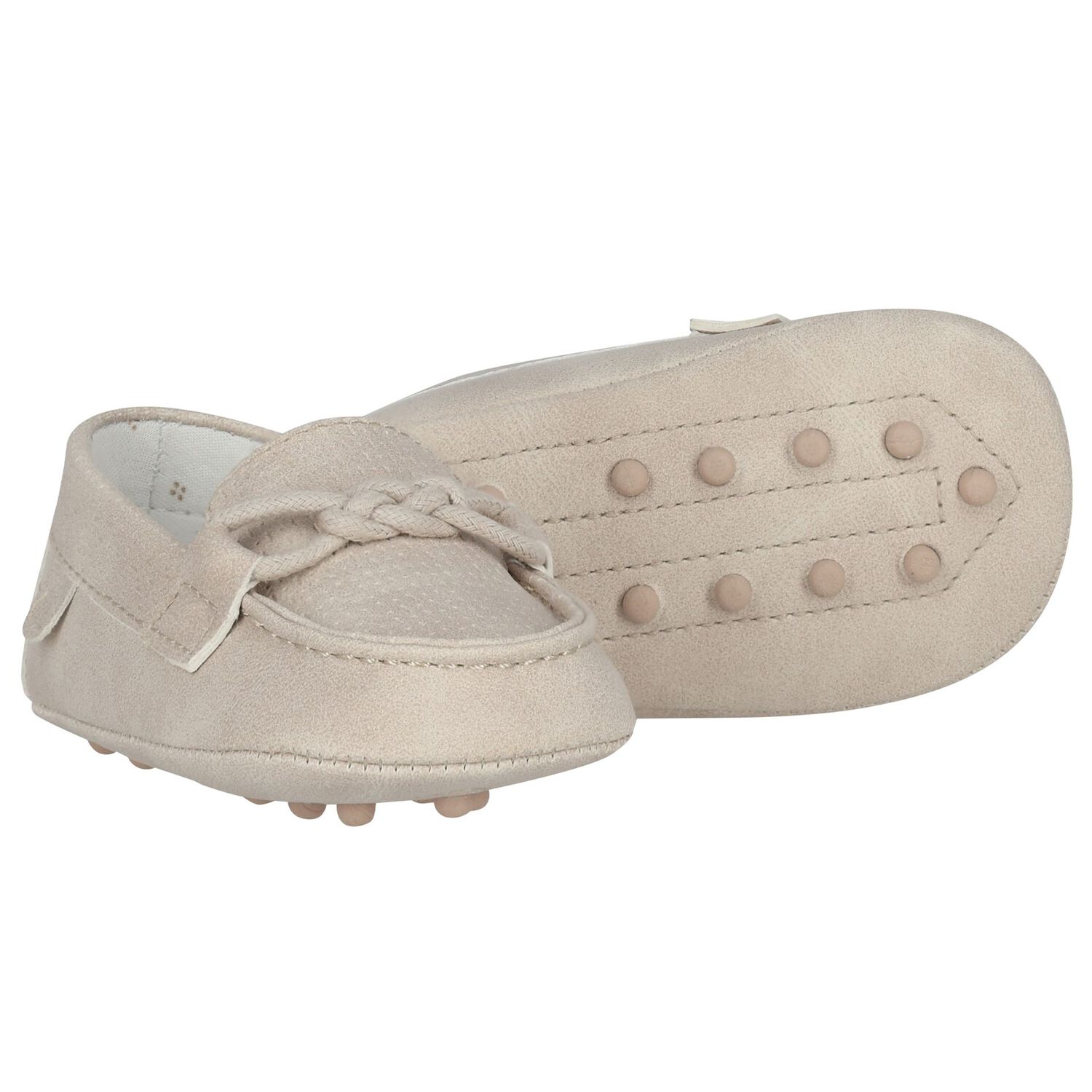 Baby Boys Beige Leather Pre Walker Moccasins, 2, hi-res