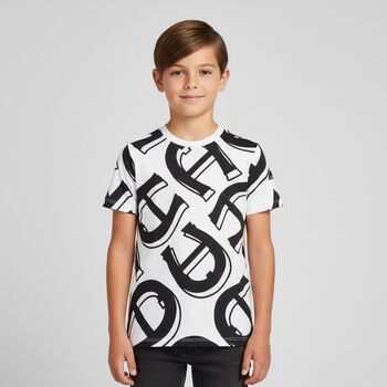 Boys White & Black Logo T-Shirt