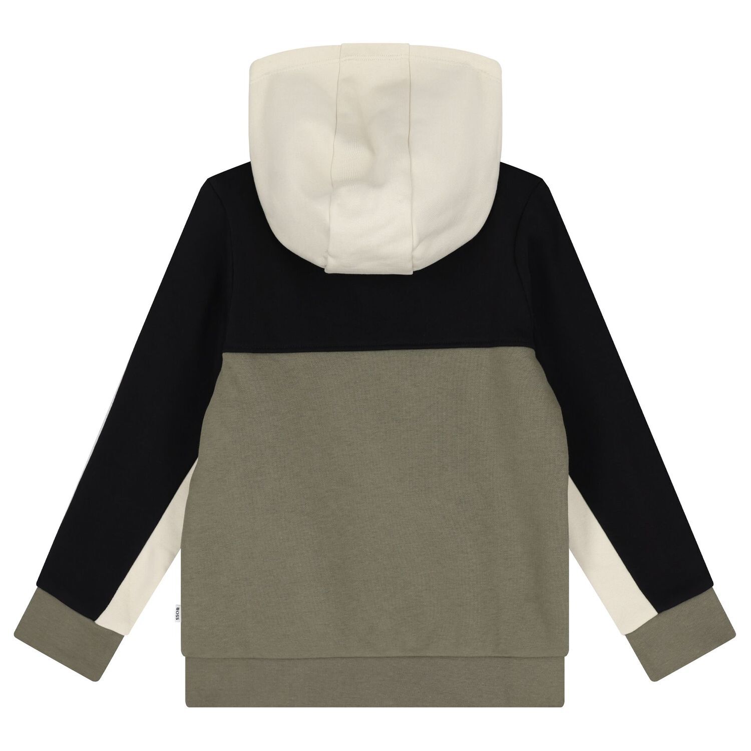 Boys Green, Black & Ivory Logo Hooded Zip Up Top, 3, hi-res