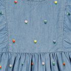 Younger Girls Denim Blue Floral Dress               , 1, hi-res
