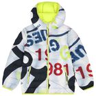 Boys White & Blue Padded Puffer Jacket, 1, hi-res
