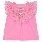 Girls Pink Tulle Ruffle Top, 1, hi-res