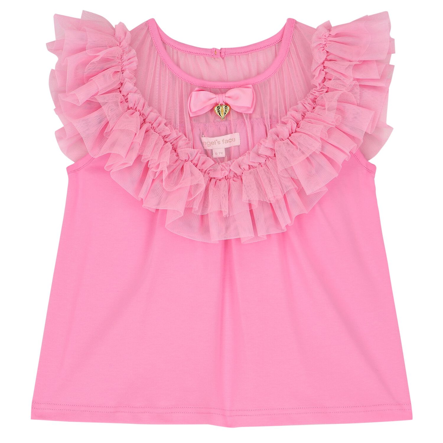 Girls Pink Tulle Ruffle Top, 1, hi-res