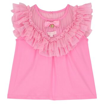 Girls Pink Tulle Ruffle Top