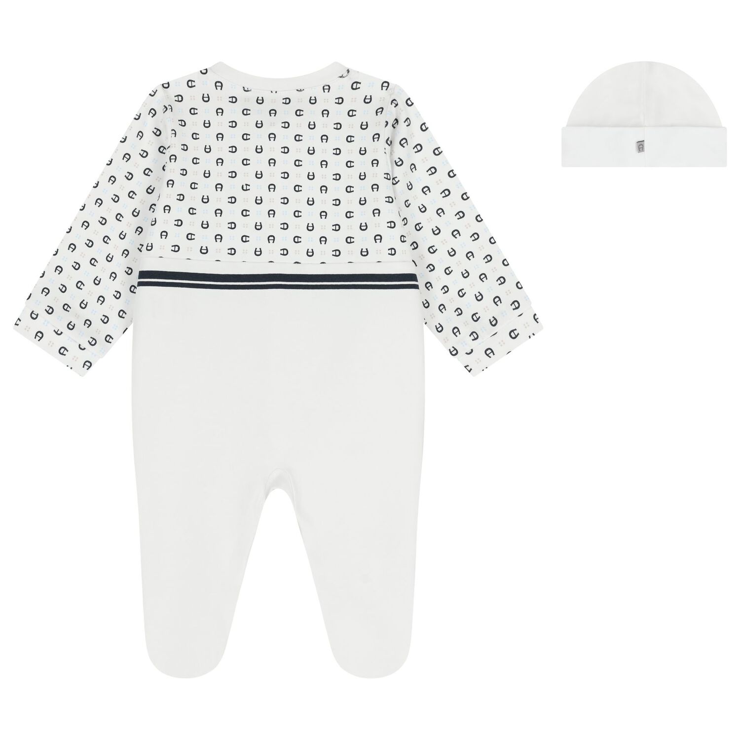 Baby Boys White & Navy Blue Logo Babygrow Set, 1, hi-res