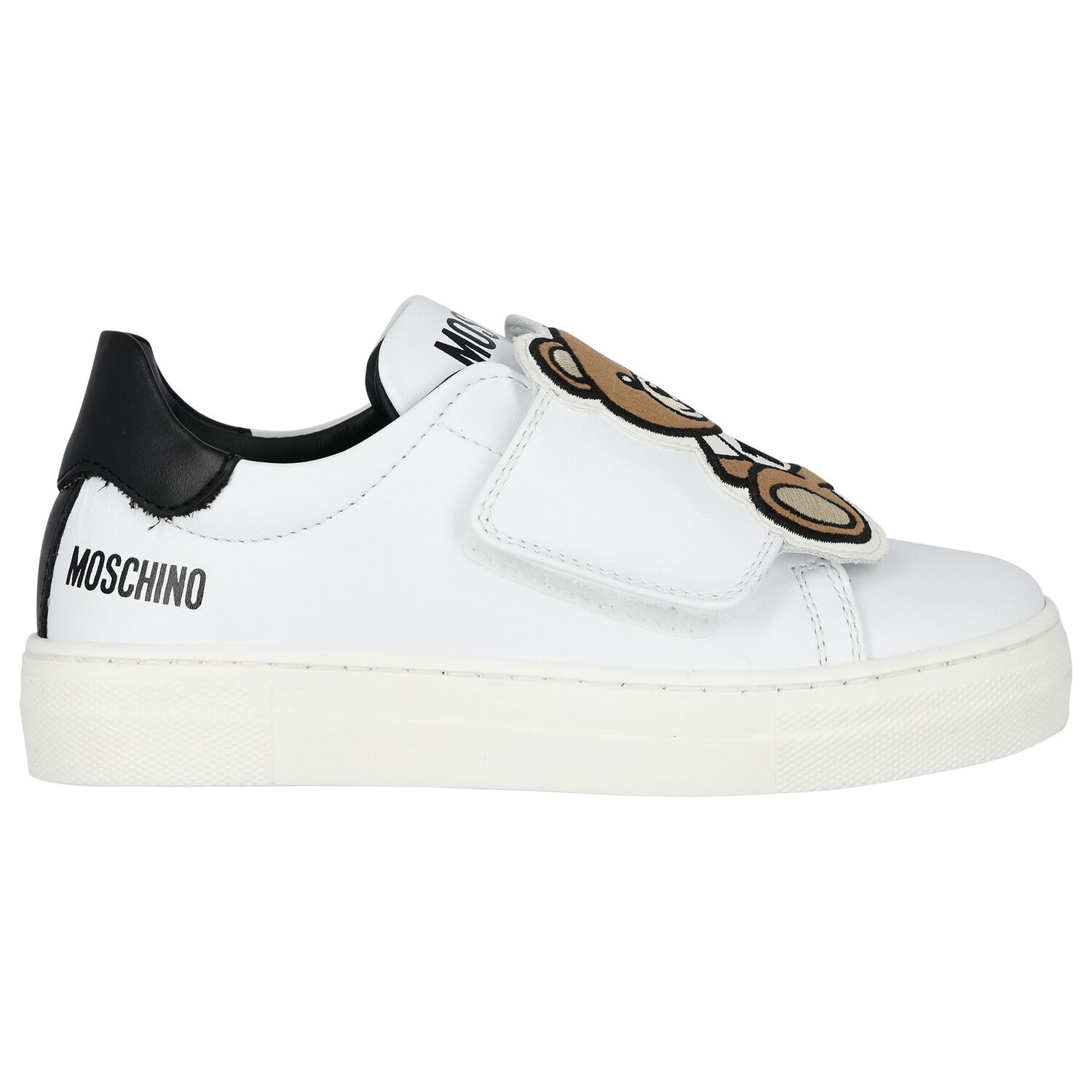 White & Black Teddy Bear Logo Trainers, 1, hi-res