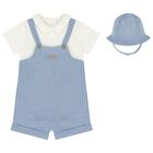 Baby Boys White & Blue Romper Set, 2, hi-res