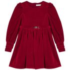 Girls Red Embellished Velvet Dress, 2, hi-res