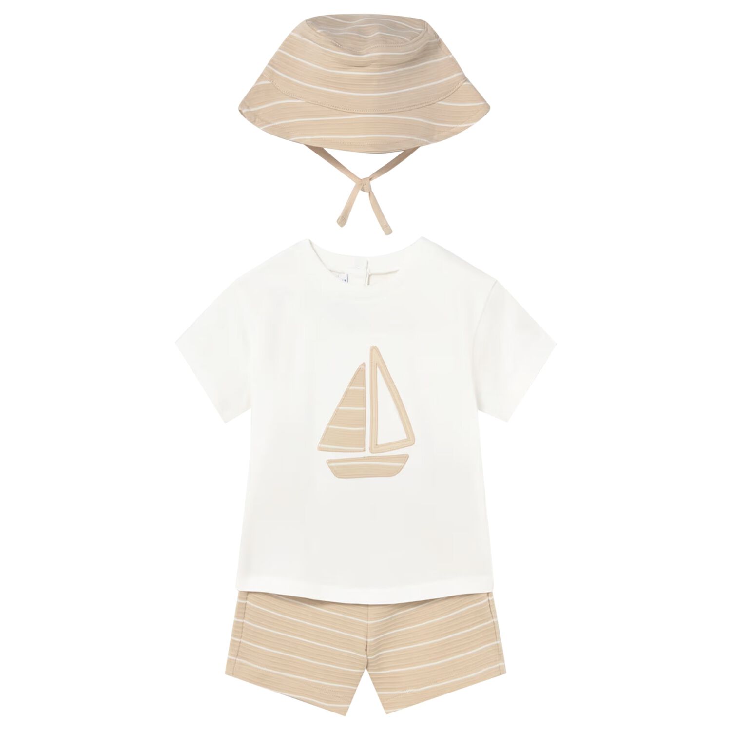 Younger Boys White & Beige Shorts Set, 2, hi-res