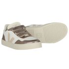 Girls White & Gold Leather Trainers , 1, hi-res