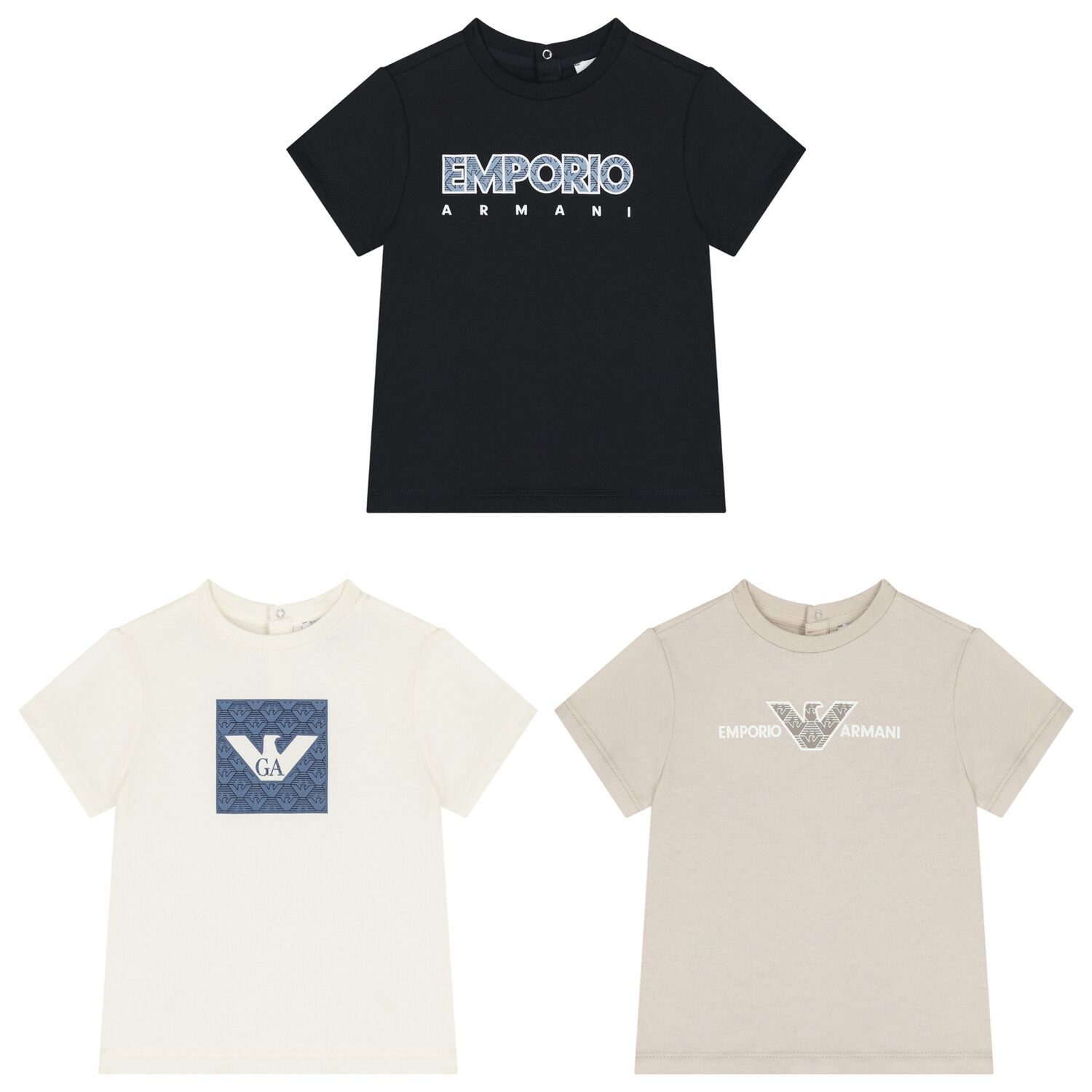 Younger Boys Navy Blue, Ivory & Beige T-Shirts (3 Pack), 2, hi-res