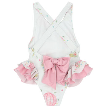 Girls White & Pink Balloons Swimsuit