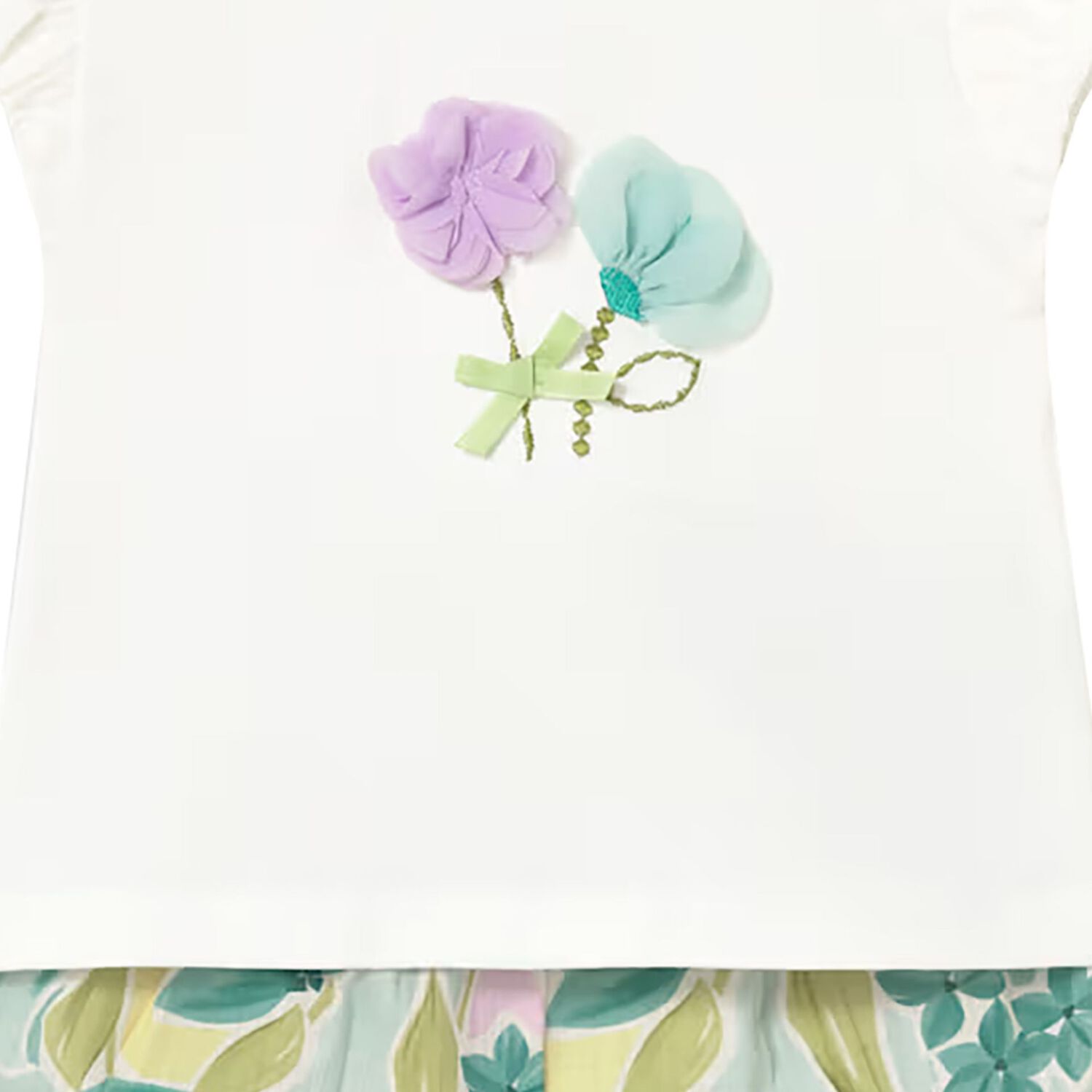 Younger Girls Ivory & Green Floral Shorts Set, 2, hi-res