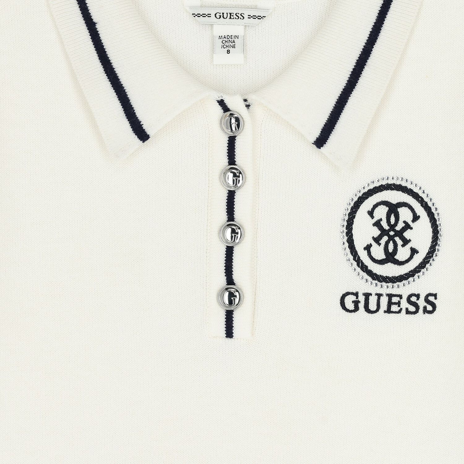 Girls Ivory Logo Knitted Polo Shirt, 1, hi-res