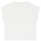 تيشيرت بنات بالشعار باللون الأبيض والفضي, 2, hi-res