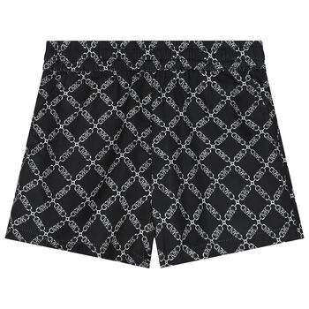 Girls Black Chain Logo Shorts