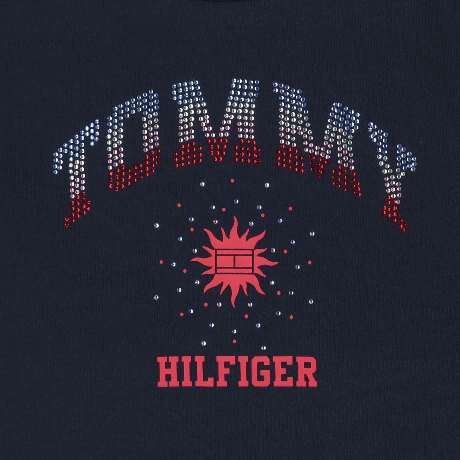 Girls Navy Blue Rhinestone Logo T-Shirt, 1, hi-res