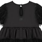 Girls Black Tiered Satin Dress, 1, hi-res