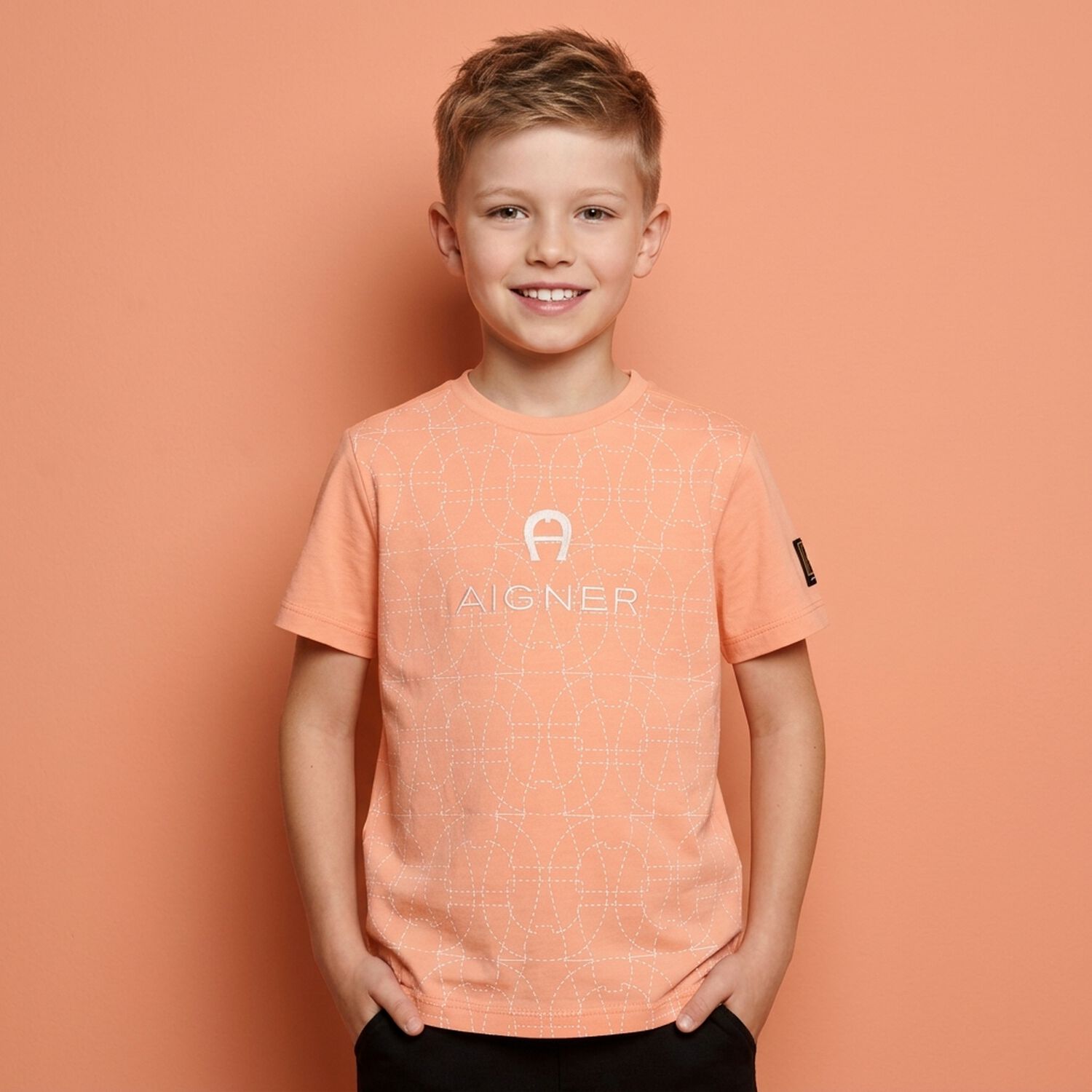 Boys Orange Logo T-Shirt, 4, hi-res