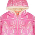 Girls Pink Hooded Sequin Puffer Jacket, 1, hi-res