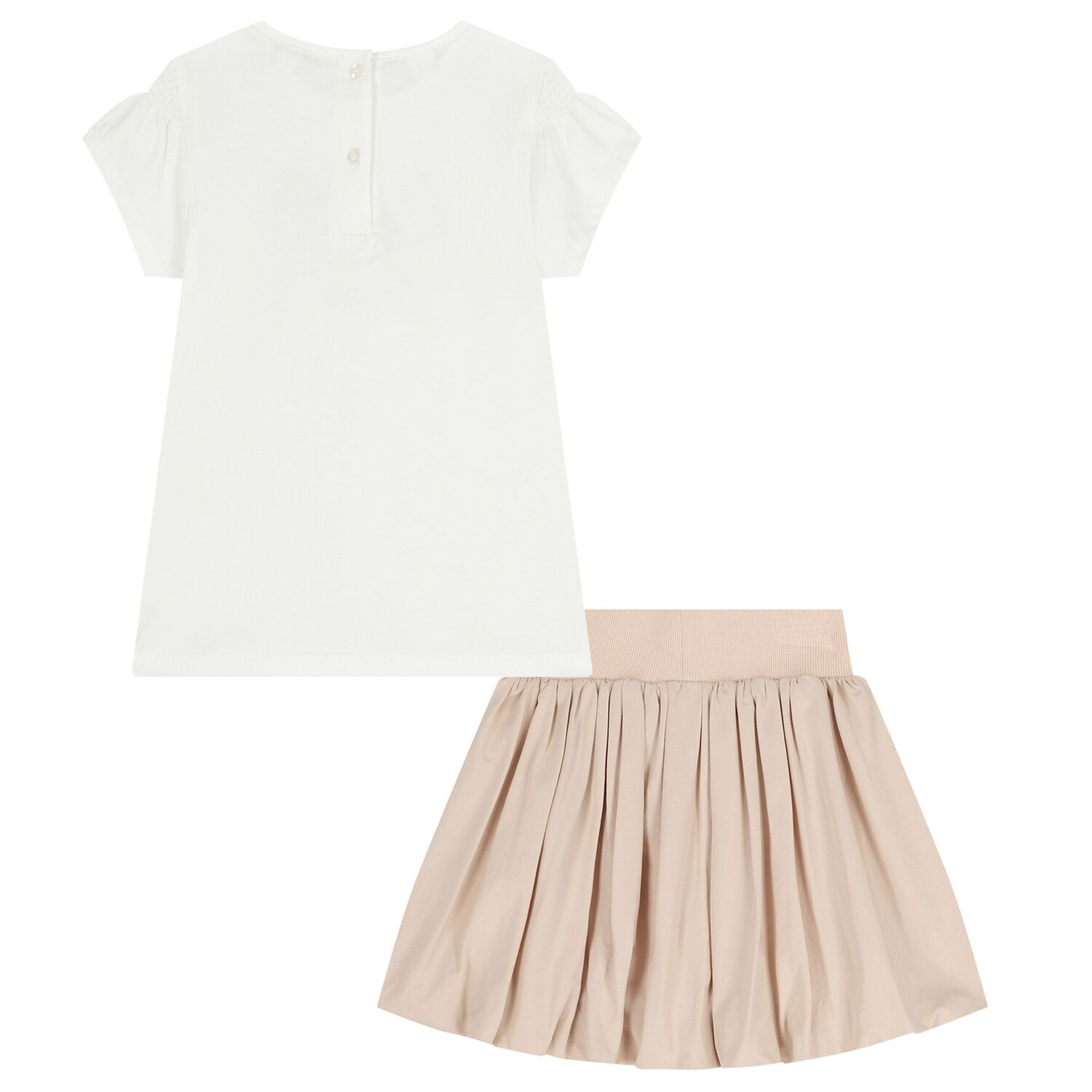 Girls Ivory & Beige Bow Skirt Set, 1, hi-res