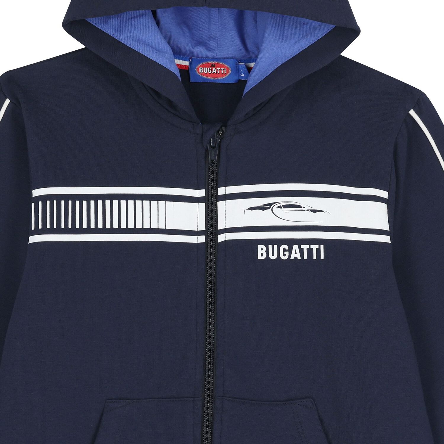 Boys Navy Blue Logo Hooded Zip Up Top, 1, hi-res image number null