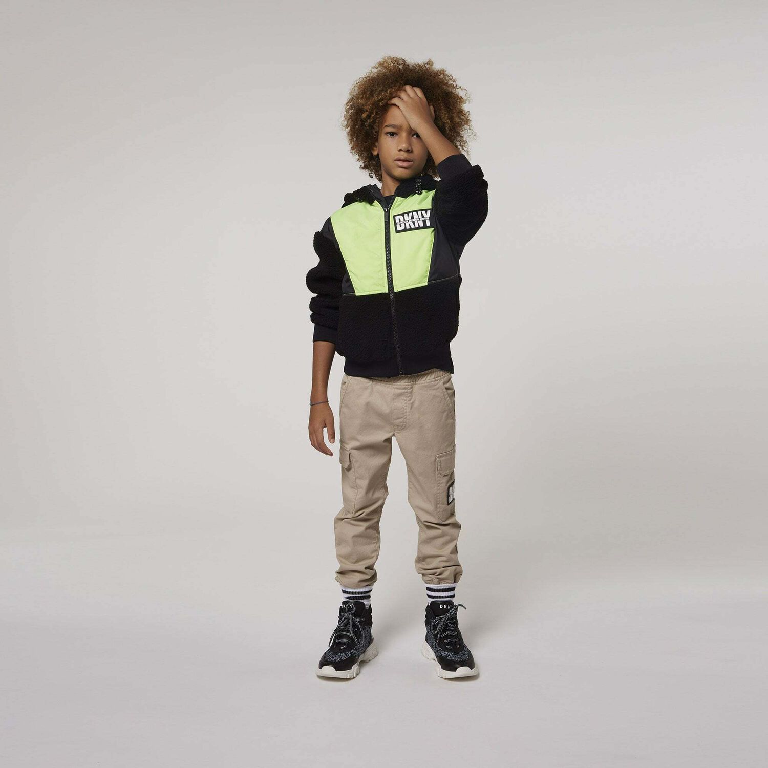 Boys Black Logo Zip Up Hooded Top, 1, hi-res image number null