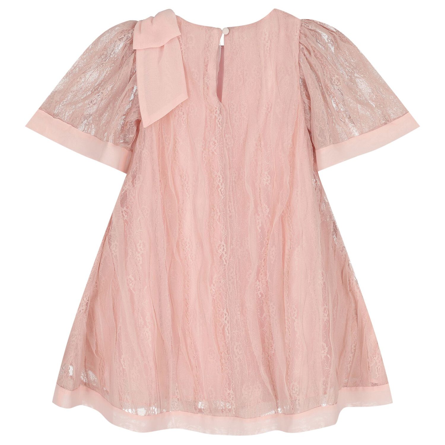 Girls Pink Lace & Chiffon Bow Dress, 1, hi-res