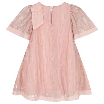 Girls Pink Lace & Chiffon Bow Dress