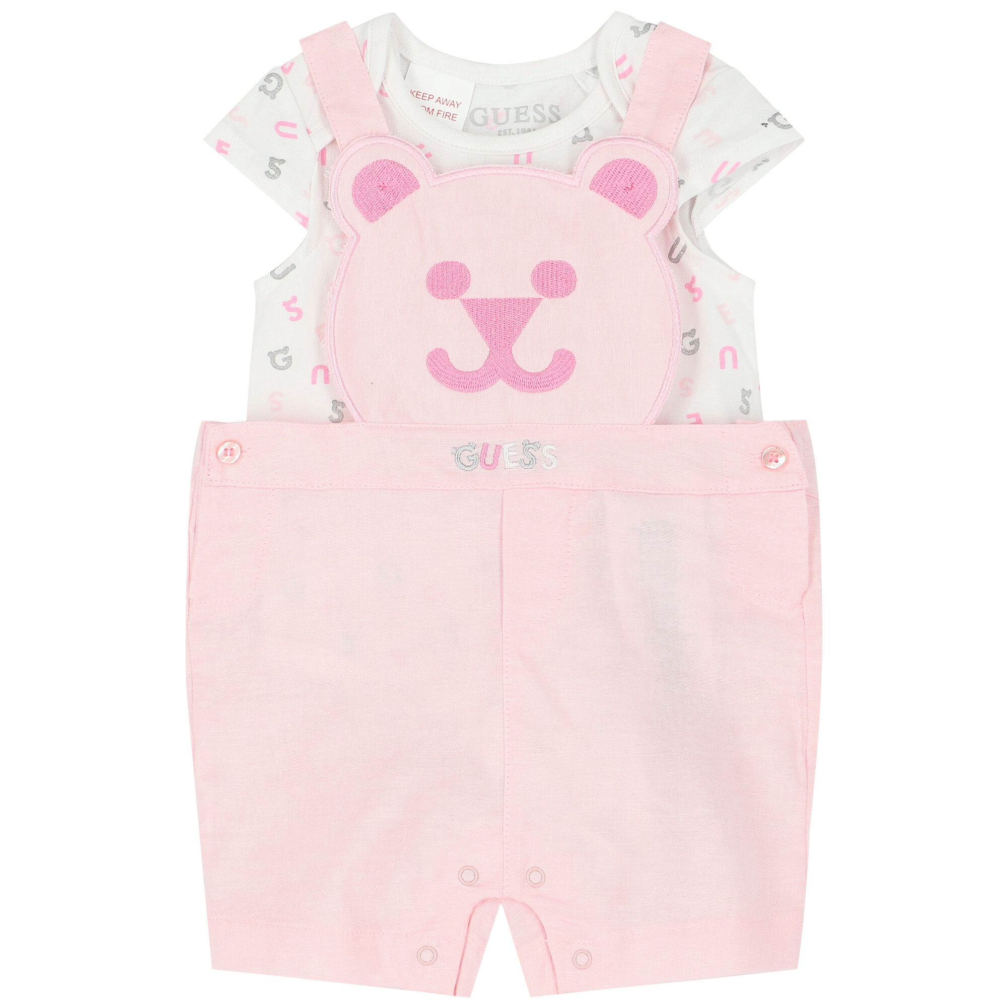 Guess Baby Girl White Pink Dungaree Set Junior Couture UAE