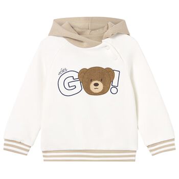 Younger Boys Ivory & Beige Teddy Bear Hooded Top