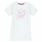 Girls White Holographic Logo Dress, 2, hi-res