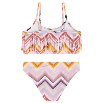 Girls Pink Logo Zig Zag Fringed Bikini