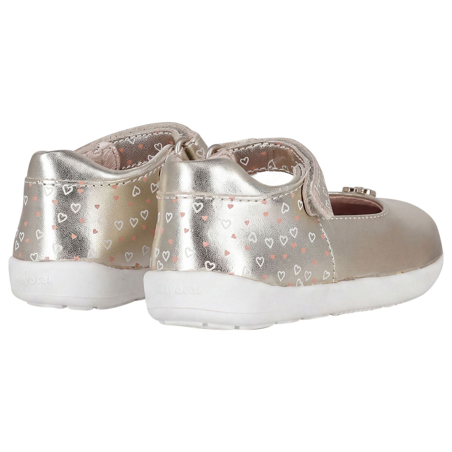 Younger Girls Gold Heart Shoes, 1, hi-res