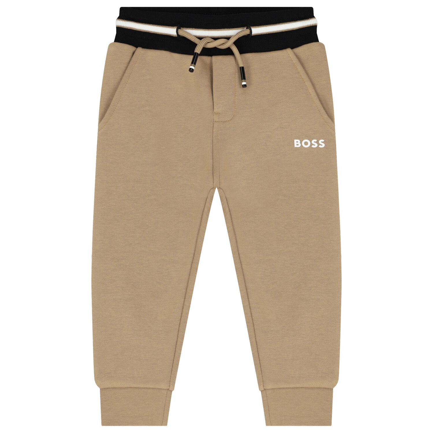 Younger Boys Beige Logo Joggers, 2, hi-res