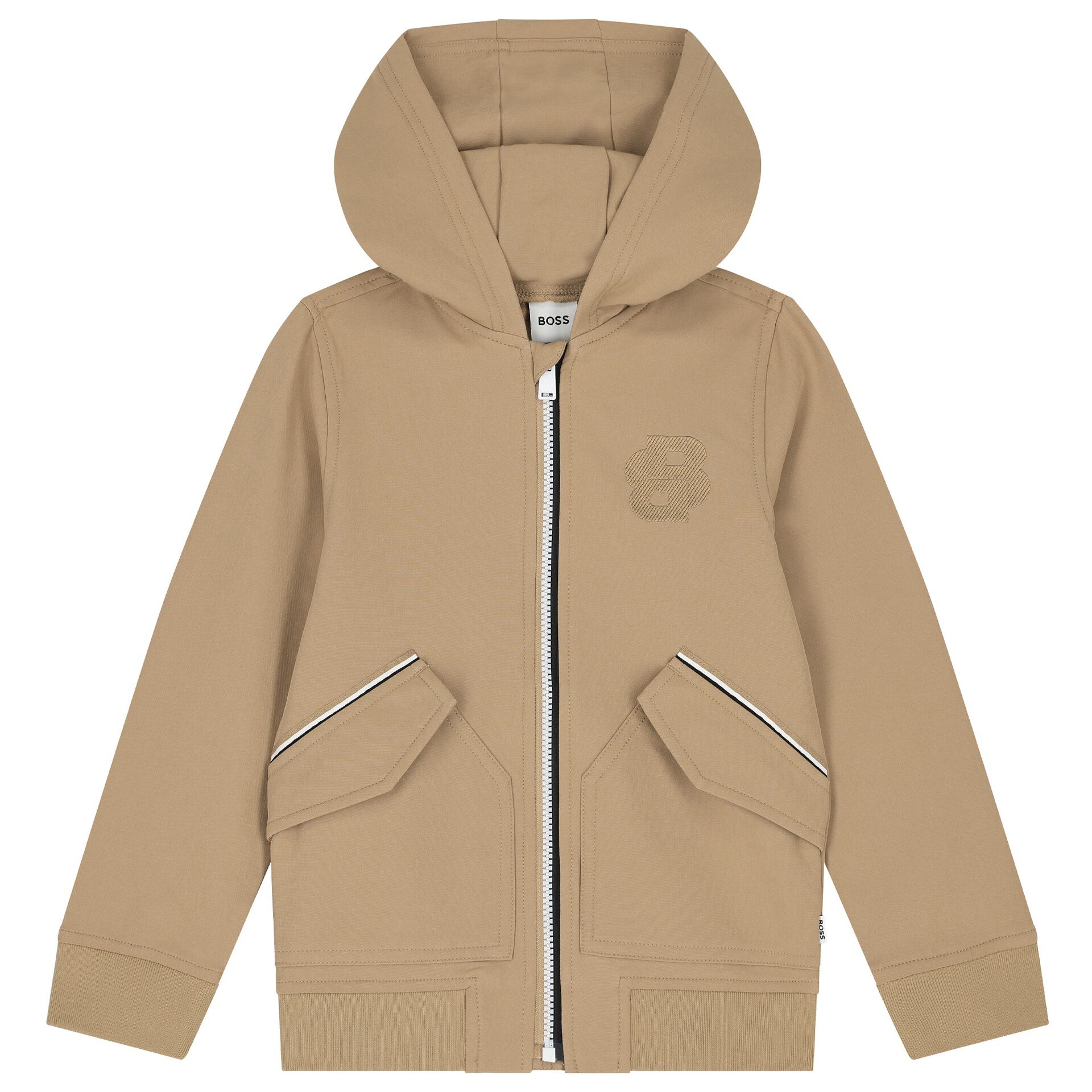 BOSS Boys Beige Logo Hooded Zip Up Top Junior Couture UAE