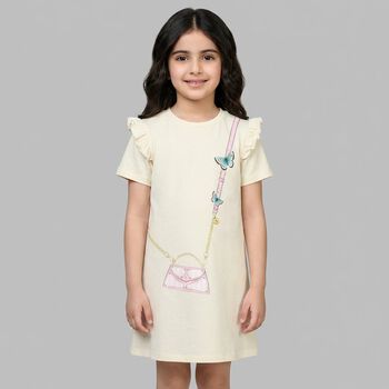 Girls Ivory Bag Logo Dress 