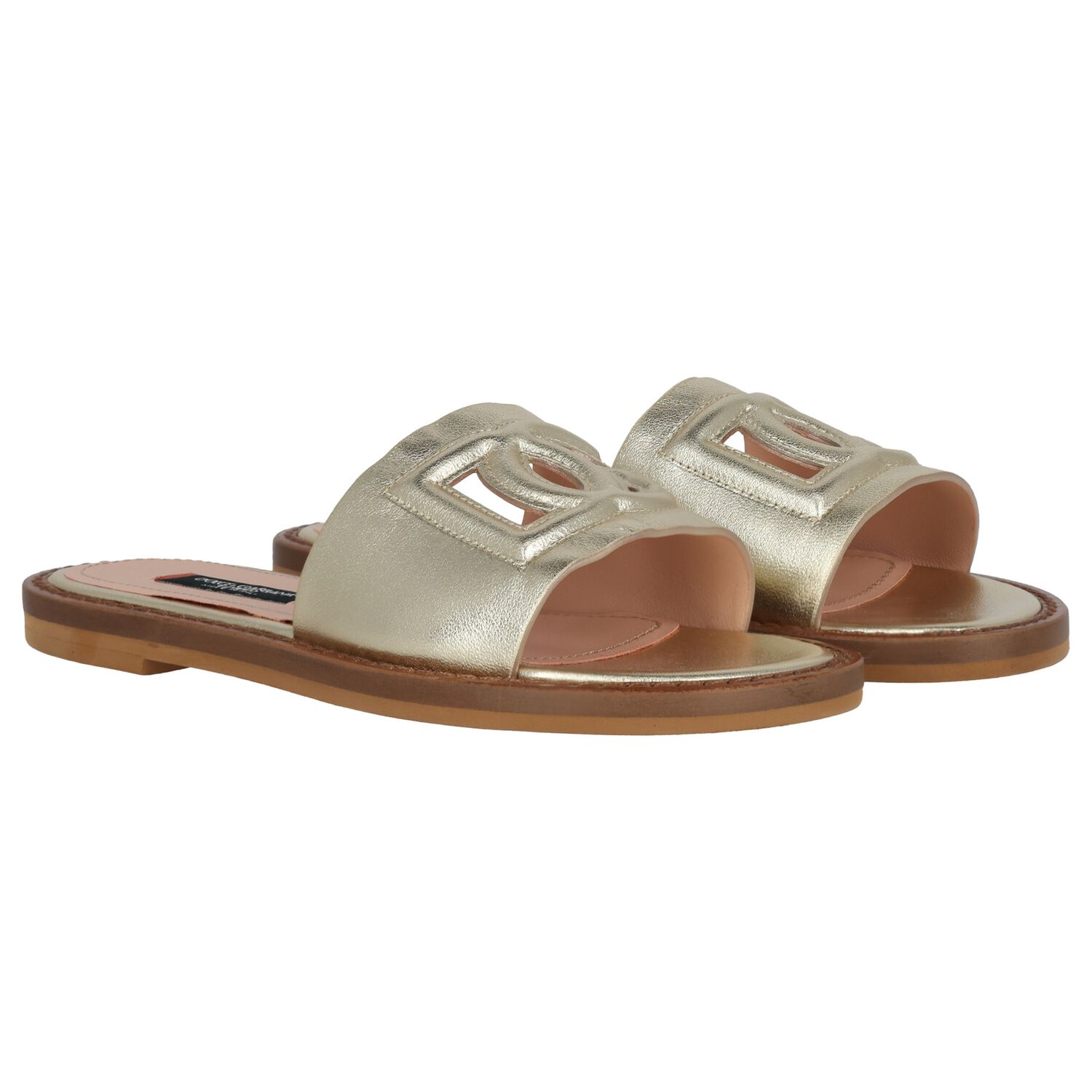 Girls Beige & Gold Logo sandals , 1, hi-res