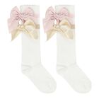 Girls White Bow Socks, 1, hi-res